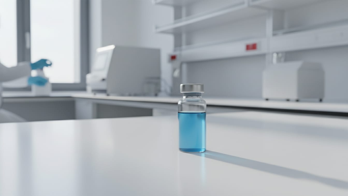 Illustration: A partially filled clear glass vial on a white surface, lit by soft natural light.